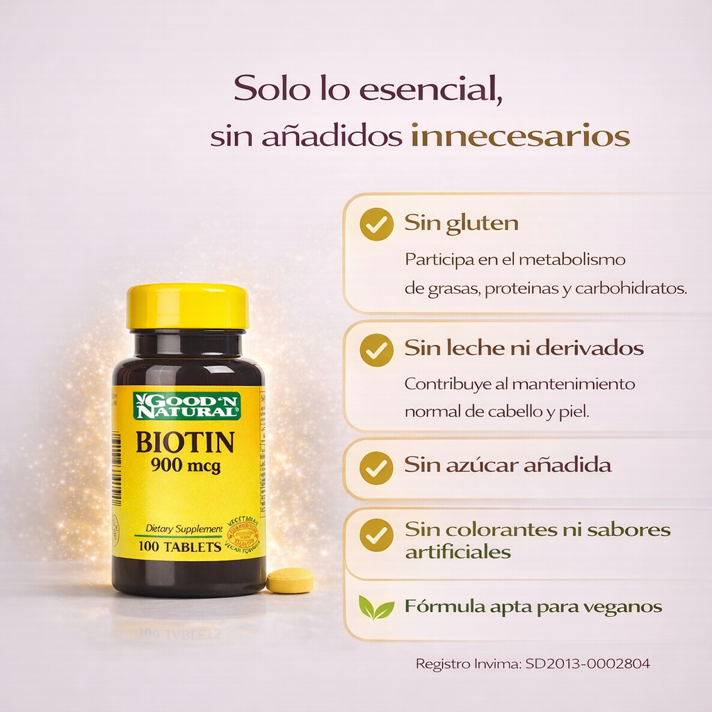 Biotin 900 mcg Good’N Natural - Envase x 100 tabletas